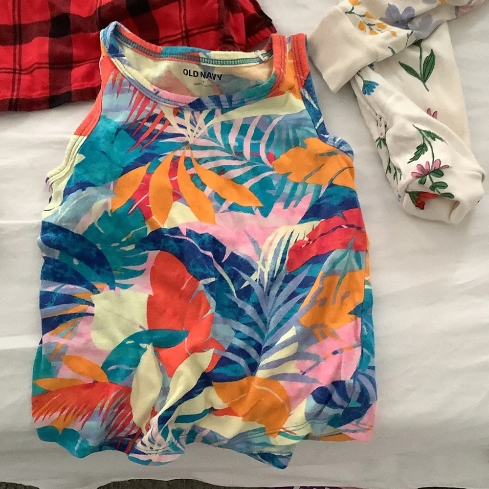 Old Navy Multi-Print Girls Pajama Tops & Mix - Red Plaid, White Hearts, Floral